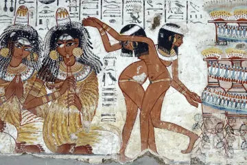 Muzikanten en dansers met parfumkegels, muurschildering uit de grafkapel van Nebamon