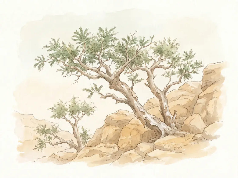 Wierookbomen op de rotsachtige heuvels van Dhofar, Oman