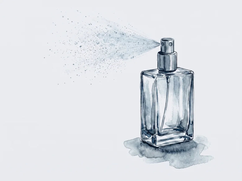 Parfum gespoten om door een kamer te dragen, een illustratie